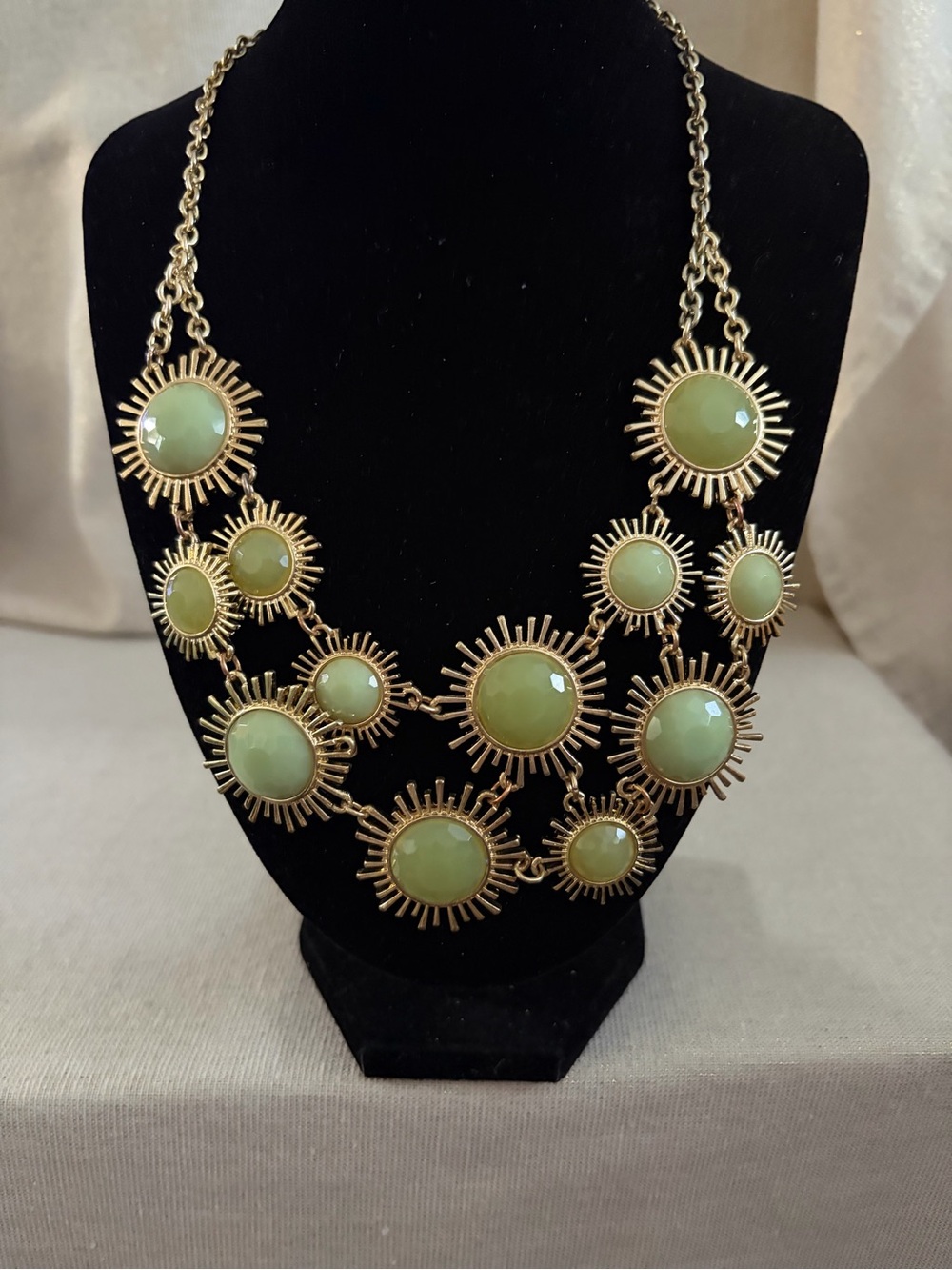Gold Sunburst Statement Necklace with Green Stones - Women Jewelry